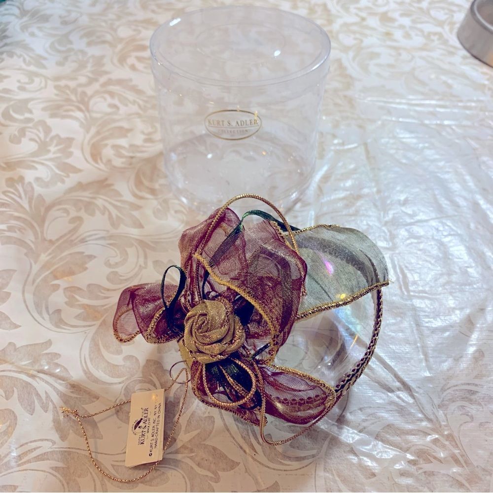 Kurt Adler Glass & Ribbon Heart Christmas Ornament in Box NWT Handmade Gorgeous